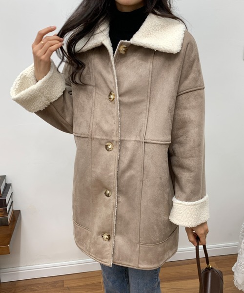 ABITOKYO（アビトーキョー）の「フェイクムートンボアジャケット（ムートンコート・レディース・ブラック/ベージュ/アイボリー・FREE）」の13枚目の写真