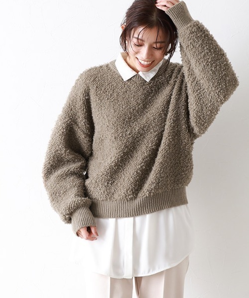 Pierrot(ピエロ)の「クルーネックプードルニット(ニット/セーター・レディース・ブラック/アイボリー/モカ・M/L)」の9枚目の写真