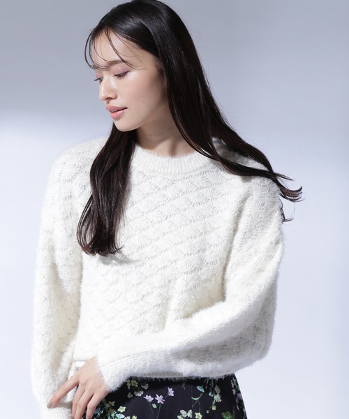 NATURAL BEAUTY BASIC（ナチュラルビューティーベーシック）の「フェザージャガードニット（ニット/セーター・レディース・ダークブルー/オフホワイト/ベージュ・FREE）」の19枚目の写真