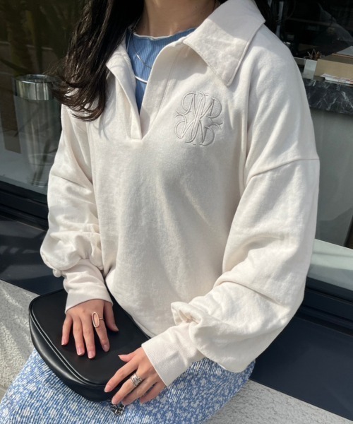 nemne store(ネンネストア)の「【低身長用サイズあり】裏毛刺繍スキッパースウェット(スウェット・レディース・オートミール/アイボリー/ブルー・SMALL/MEDIUM)」の19枚目の写真