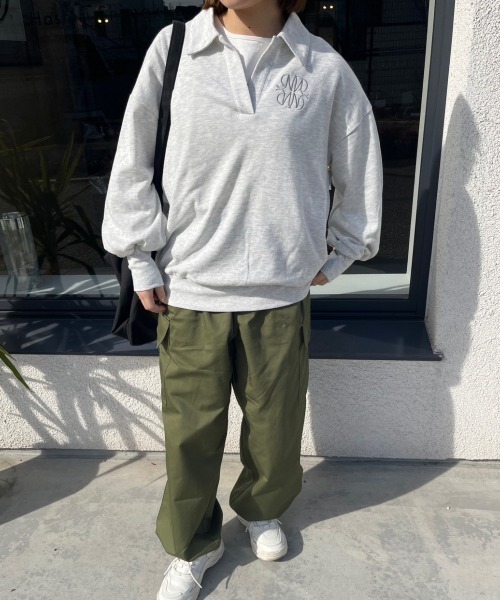 nemne store(ネンネストア)の「【低身長用サイズあり】裏毛刺繍スキッパースウェット(スウェット・レディース・オートミール/アイボリー/ブルー・SMALL/MEDIUM)」の8枚目の写真