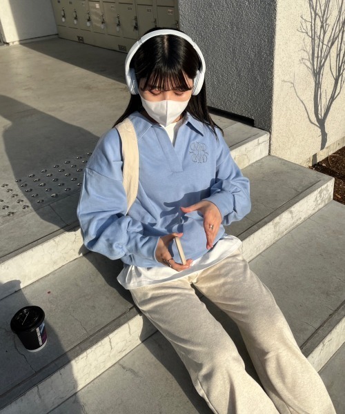 nemne store(ネンネストア)の「【低身長用サイズあり】裏毛刺繍スキッパースウェット(スウェット・レディース・オートミール/アイボリー/ブルー・SMALL/MEDIUM)」の6枚目の写真