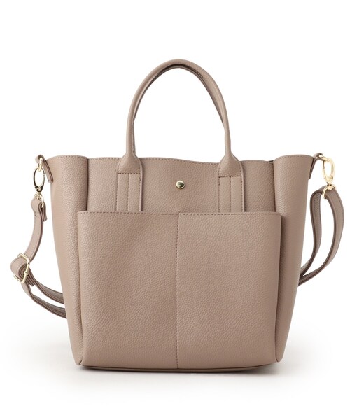 SHOO・LA・RUE（シューラルー）の「◆【2WAY】ダブルポケットスクエアトート（トートバッグ・レディース・ブラック/グレー/サンドベージュ・00）」の3枚目の写真