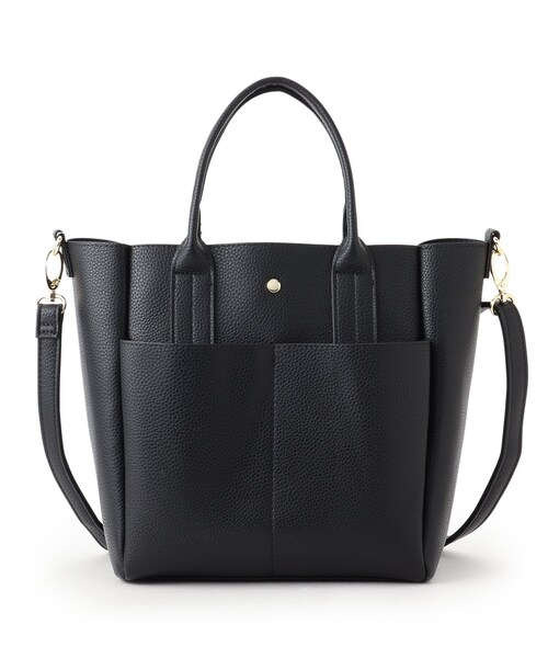 SHOO・LA・RUE（シューラルー）の「◆【2WAY】ダブルポケットスクエアトート（トートバッグ・レディース・ブラック/グレー/サンドベージュ・00）」の5枚目の写真