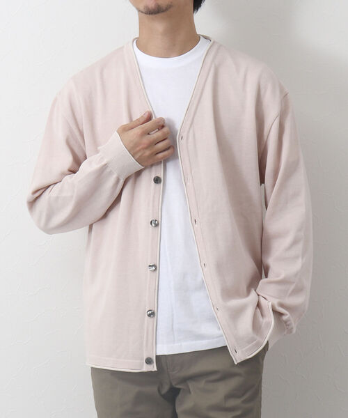 NOLLEY'S goodman（ノーリーズグッドマン）の「SIX FUNCTIONS 半袖Tシャツ付き プレーティング Vカーディガン（カーディガン/ボレロ・メンズ・ロイヤルブルー/イエロー/ベビーピンク/グリーン/ベージュ/ネイビー・S/M/L）」の6枚目の写真