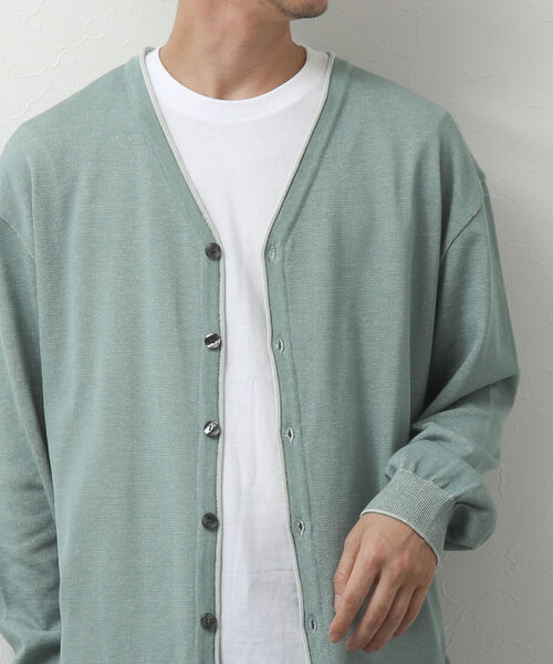 NOLLEY'S goodman（ノーリーズグッドマン）の「SIX FUNCTIONS 半袖Tシャツ付き プレーティング Vカーディガン（カーディガン/ボレロ・メンズ・ロイヤルブルー/イエロー/ベビーピンク/グリーン/ベージュ/ネイビー・S/M/L）」の2枚目の写真