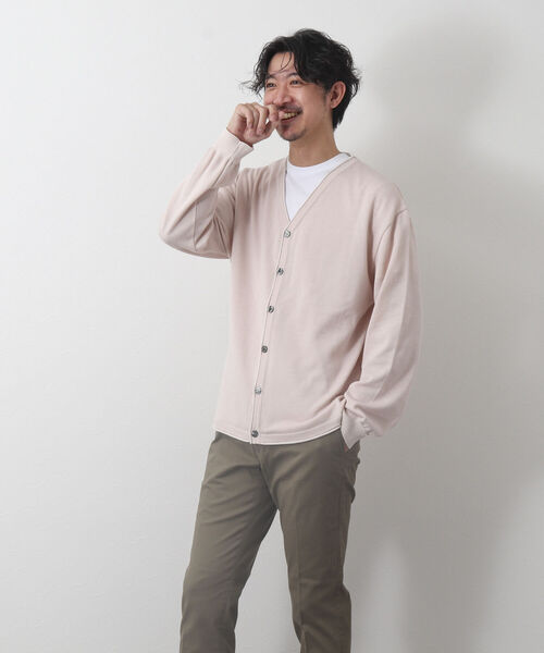 NOLLEY'S goodman（ノーリーズグッドマン）の「SIX FUNCTIONS 半袖Tシャツ付き プレーティング Vカーディガン（カーディガン/ボレロ・メンズ・ロイヤルブルー/イエロー/ベビーピンク/グリーン/ベージュ/ネイビー・S/M/L）」の10枚目の写真