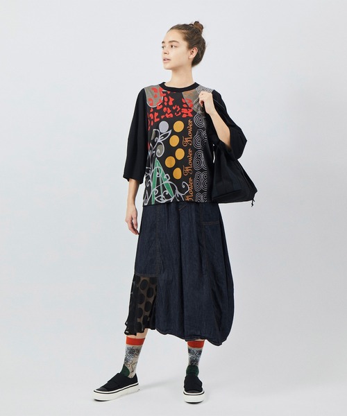 gomme（ゴム）の「花花Ｐ天竺　ボリュームアームＴ（Tシャツ/カットソー・レディース・トップグレー/ブラック/ホワイト・MEDIUM）」の21枚目の写真