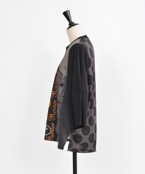 gomme（ゴム）の「花花Ｐ天竺　ボリュームアームＴ（Tシャツ/カットソー・レディース・トップグレー/ブラック/ホワイト・MEDIUM）」の7枚目の写真