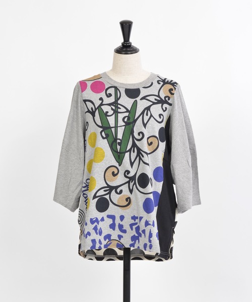 gomme（ゴム）の「花花Ｐ天竺　ボリュームアームＴ（Tシャツ/カットソー・レディース・トップグレー/ブラック/ホワイト・MEDIUM）」の18枚目の写真