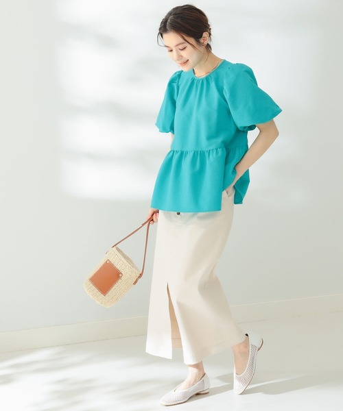 B:MING by BEAMS サッカーブラウス B：MING by BEAMS シャツ サッカー バンドカラー ハーフスリーブ