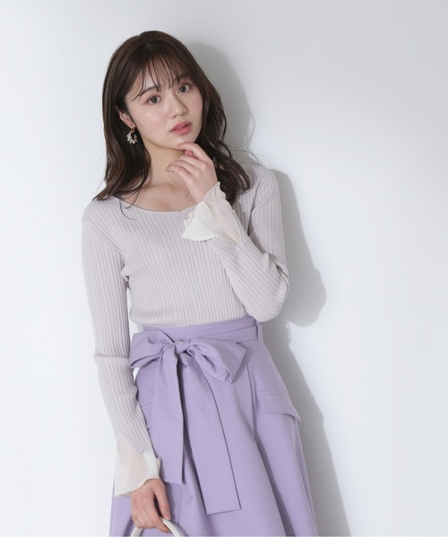 PROPORTION BODY DRESSING（プロポーションボディドレッシング）の「レイヤード風フレアースリーブニット / 1213170316（ニット/セーター・レディース・ピンク/グレー/ブラック・SMALL/MEDIUM）」の9枚目の写真