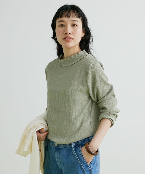 CRAFT STANDARD BOUTIQUE(クラフトスタンダードブティック)の「シアーハイネックトップス(Tシャツ/カットソー・レディース・ブラック/カーキ/オフホワイト・L/M)」の3枚目の写真