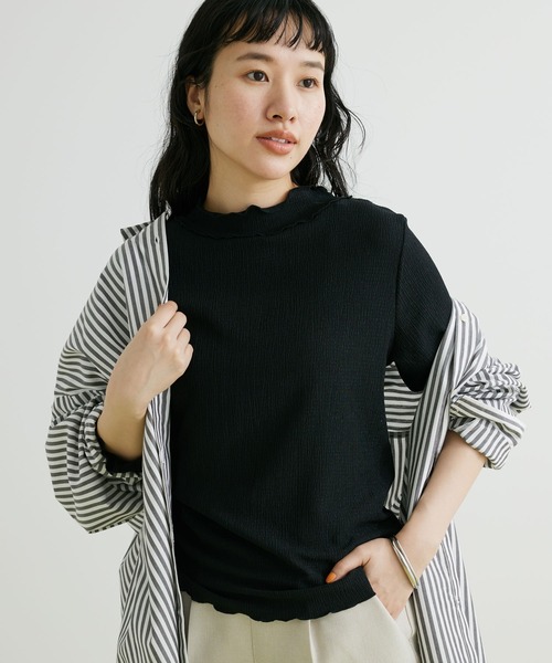 CRAFT STANDARD BOUTIQUE(クラフトスタンダードブティック)の「シアーハイネックトップス(Tシャツ/カットソー・レディース・ブラック/カーキ/オフホワイト・L/M)」の2枚目の写真