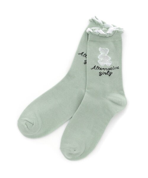 algy（アルジー）の「クマシアークルーソックス（ソックス/靴下・キッズ・ミント/ブラック/オフホワイト・24/21）」の3枚目の写真