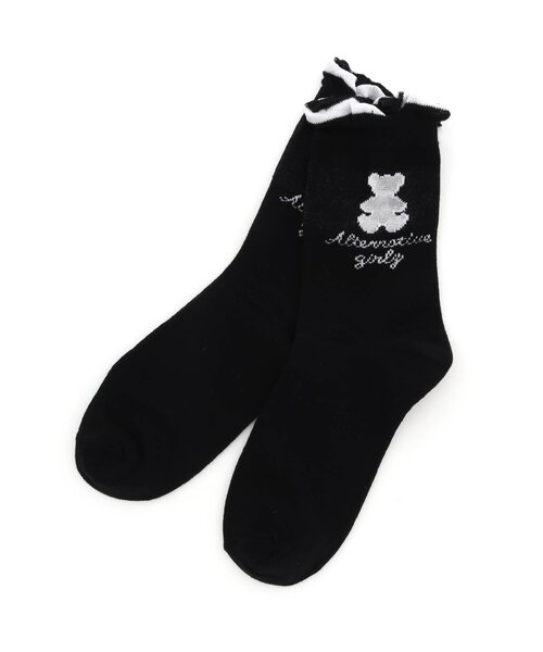 algy（アルジー）の「クマシアークルーソックス（ソックス/靴下・キッズ・ミント/ブラック/オフホワイト・24/21）」の2枚目の写真