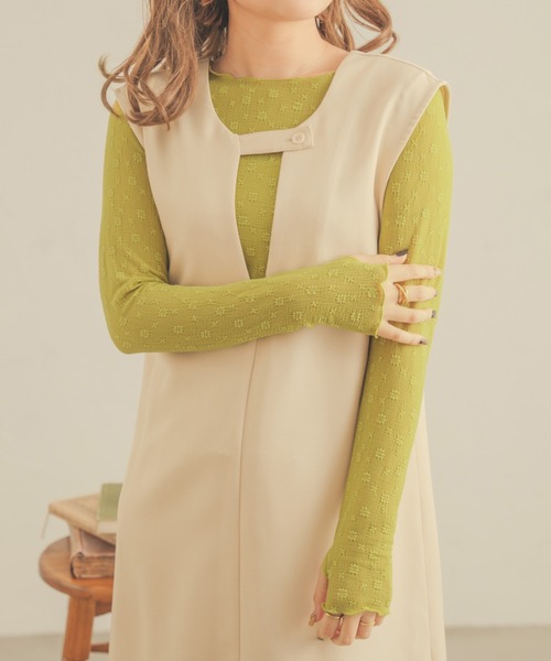 Ambre Neige(アンブルネージュ)の「花柄メロー指穴トップス/【WEB/EC限定商品】(Tシャツ/カットソー・レディース・ライトブラウン/アイボリー/ベージュ/ライトグリーン・FREE)」の6枚目の写真
