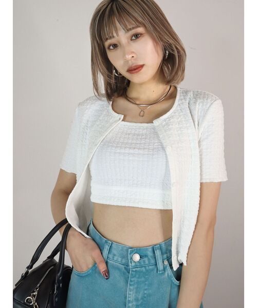 EMODA（エモダ）の「コンパクトカーディガンツインセット（アンサンブル・レディース・ホワイト/ブラック/グリーン/その他/その他1・FREE）」の2枚目の写真