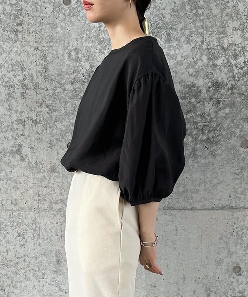 select MOCA by son（セレクトモカバイソン）の「シアーボリュームスリーブトップス（シャツ/ブラウス・レディース・ブラック/オレンジ/ベージュ/グリーン/グレイッシュブルー・FREE）」の20枚目の写真