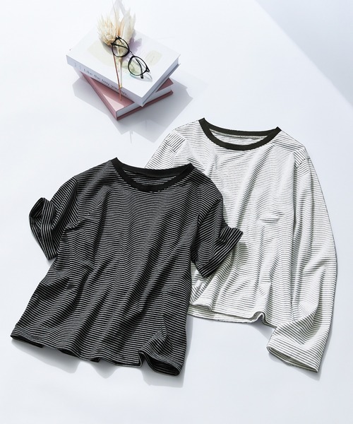 CHAN ME(チャンミ)の「細ボーダー半袖Tシャツ(Tシャツ/カットソー・レディース・ブラック/ホワイト・MEDIUM/LARGE/X-LARGE)」の10枚目の写真