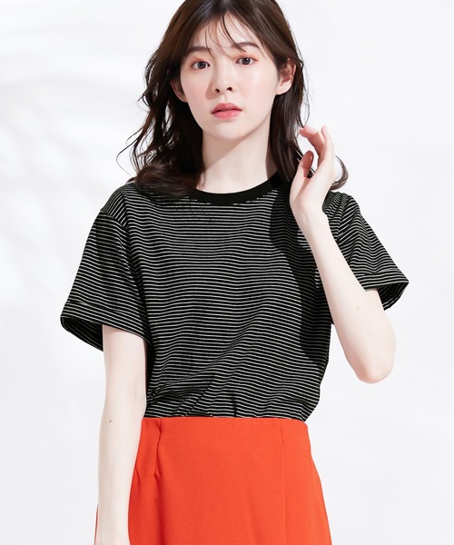 CHAN ME(チャンミ)の「細ボーダー半袖Tシャツ(Tシャツ/カットソー・レディース・ブラック/ホワイト・MEDIUM/LARGE/X-LARGE)」の8枚目の写真