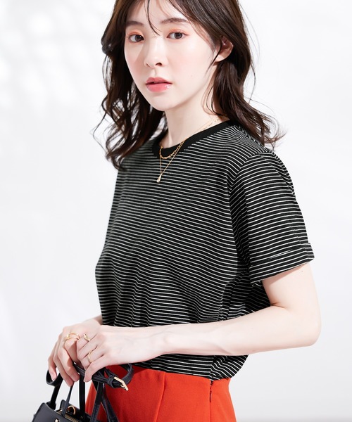 CHAN ME(チャンミ)の「細ボーダー半袖Tシャツ(Tシャツ/カットソー・レディース・ブラック/ホワイト・MEDIUM/LARGE/X-LARGE)」の11枚目の写真
