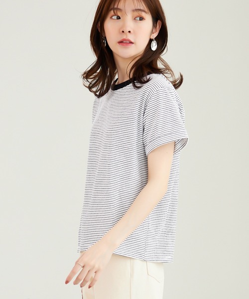 CHAN ME(チャンミ)の「細ボーダー半袖Tシャツ(Tシャツ/カットソー・レディース・ブラック/ホワイト・MEDIUM/LARGE/X-LARGE)」の9枚目の写真