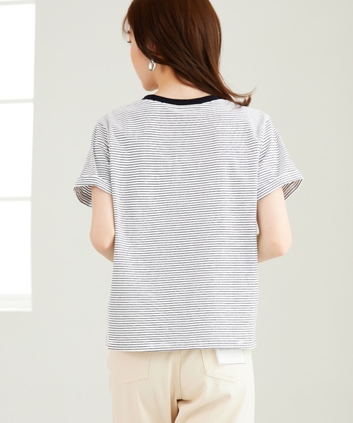 CHAN ME(チャンミ)の「細ボーダー半袖Tシャツ(Tシャツ/カットソー・レディース・ブラック/ホワイト・MEDIUM/LARGE/X-LARGE)」の12枚目の写真