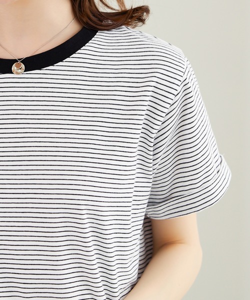 CHAN ME(チャンミ)の「細ボーダー半袖Tシャツ(Tシャツ/カットソー・レディース・ブラック/ホワイト・MEDIUM/LARGE/X-LARGE)」の21枚目の写真