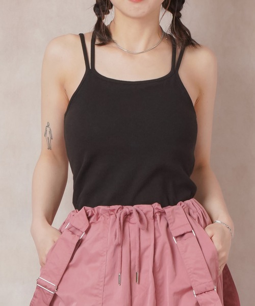 Lull（ルル）の「【Lull / ルル】リサイクルコットン カップ付きキャミソール（タンクトップ・レディース・ブラウン/ホワイト/ブラック/ブルー・ONESIZE）」の3枚目の写真