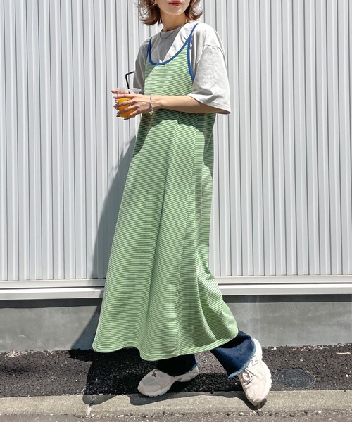 Chillfar（チルファー）の「Tee付きボーダーキャミワンピ（ワンピース・レディース・グリーン/ピンク/オレンジ/ネイビー・FREE）」の2枚目の写真