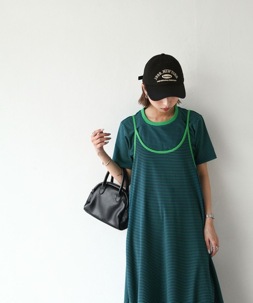 Chillfar（チルファー）の「Tee付きボーダーキャミワンピ（ワンピース・レディース・グリーン/ピンク/オレンジ/ネイビー・FREE）」の17枚目の写真