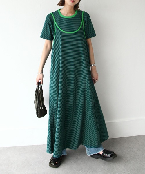 Chillfar（チルファー）の「Tee付きボーダーキャミワンピ（ワンピース・レディース・グリーン/ピンク/オレンジ/ネイビー・FREE）」の15枚目の写真