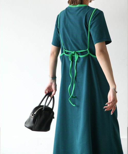 Chillfar（チルファー）の「Tee付きボーダーキャミワンピ（ワンピース・レディース・グリーン/ピンク/オレンジ/ネイビー・FREE）」の14枚目の写真