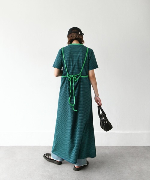 Chillfar（チルファー）の「Tee付きボーダーキャミワンピ（ワンピース・レディース・グリーン/ピンク/オレンジ/ネイビー・FREE）」の19枚目の写真