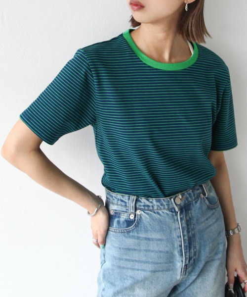 Chillfar（チルファー）の「Tee付きボーダーキャミワンピ（ワンピース・レディース・グリーン/ピンク/オレンジ/ネイビー・FREE）」の21枚目の写真