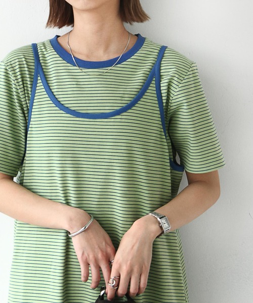 Chillfar（チルファー）の「Tee付きボーダーキャミワンピ（ワンピース・レディース・グリーン/ピンク/オレンジ/ネイビー・FREE）」の5枚目の写真