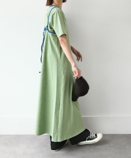 Chillfar（チルファー）の「Tee付きボーダーキャミワンピ（ワンピース・レディース・グリーン/ピンク/オレンジ/ネイビー・FREE）」の7枚目の写真