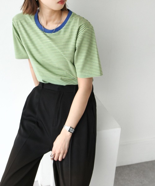 Chillfar（チルファー）の「Tee付きボーダーキャミワンピ（ワンピース・レディース・グリーン/ピンク/オレンジ/ネイビー・FREE）」の12枚目の写真