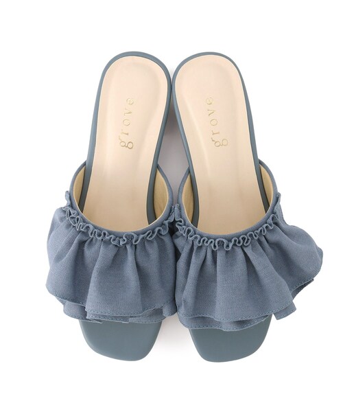 grove（グローブ）の「◆フリルディティールがレディライクなミュールサンダル（サンダル・レディース・ブラック/オフホワイト/ブルー・35/45）」の11枚目の写真