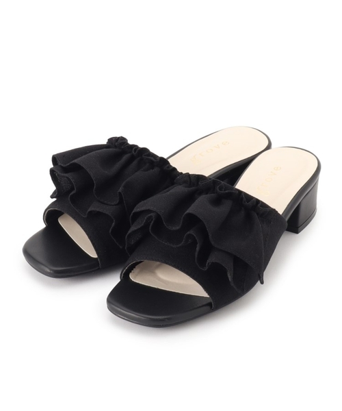 grove（グローブ）の「◆フリルディティールがレディライクなミュールサンダル（サンダル・レディース・ブラック/オフホワイト/ブルー・35/45）」の4枚目の写真