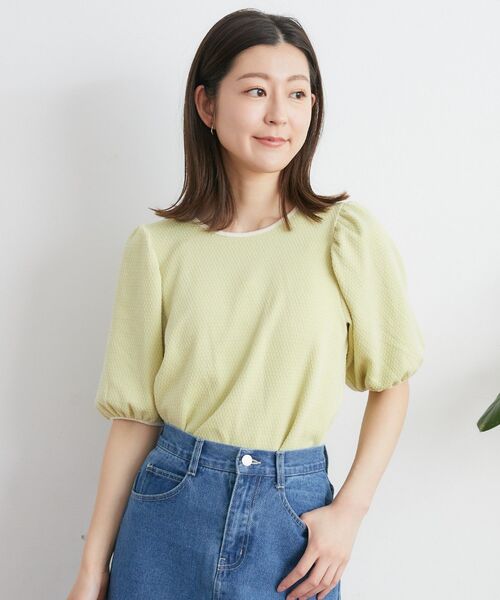 RETRO GIRL(レトロガール)の「ジャガードパフ袖Tee(Tシャツ/カットソー・レディース・オレンジ/イエロー/ブルー・FREE)」の5枚目の写真