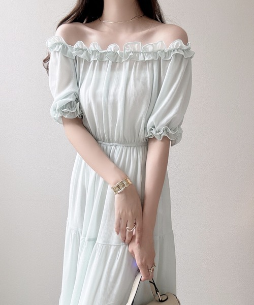 Ada.（エイダ）の「2WAYオフショルティアードシフォンワンピース（ワンピース・レディース・ブルー系その他/ピンク/ブラック/オフホワイト/ライトグリーン・FREE）」の14枚目の写真