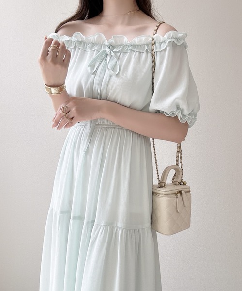 Ada.（エイダ）の「2WAYオフショルティアードシフォンワンピース（ワンピース・レディース・ブルー系その他/ピンク/ブラック/オフホワイト/ライトグリーン・FREE）」の7枚目の写真