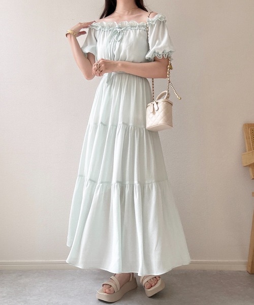 Ada.（エイダ）の「2WAYオフショルティアードシフォンワンピース（ワンピース・レディース・ブルー系その他/ピンク/ブラック/オフホワイト/ライトグリーン・FREE）」の10枚目の写真