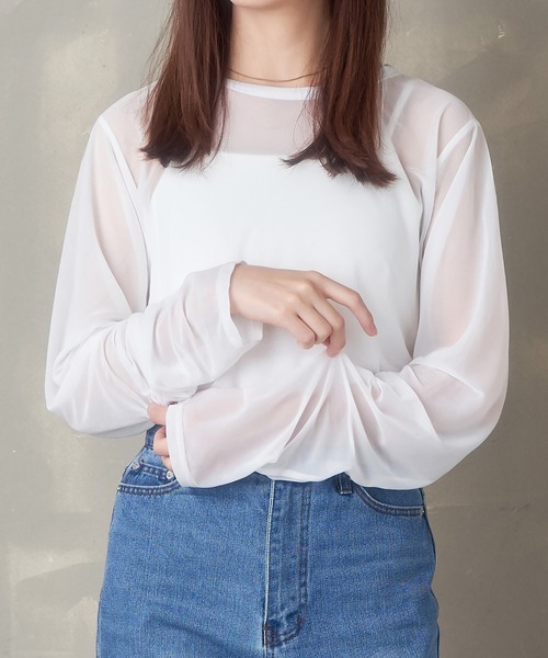 Lull(ルル)の「【Lull / ルル】新色登場!大人気シンプルシンプルシアーカットソー(Tシャツ/カットソー・レディース・ブラック/ホワイト/グリーン系その他/ブルー・ONESIZE)」の2枚目の写真