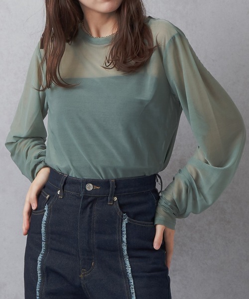 Lull(ルル)の「【Lull / ルル】新色登場!大人気シンプルシンプルシアーカットソー(Tシャツ/カットソー・レディース・ブラック/ホワイト/グリーン系その他/ブルー・ONESIZE)」の4枚目の写真