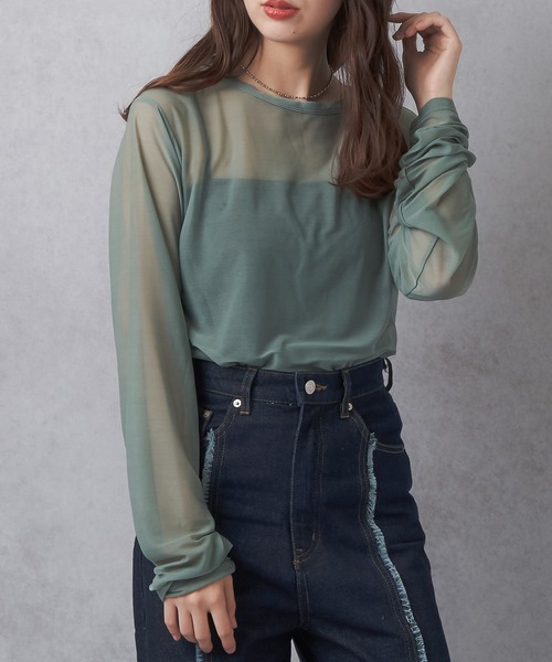 Lull(ルル)の「【Lull / ルル】新色登場!大人気シンプルシンプルシアーカットソー(Tシャツ/カットソー・レディース・ブラック/ホワイト/グリーン系その他/ブルー・ONESIZE)」の21枚目の写真