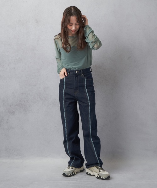 Lull(ルル)の「【Lull / ルル】新色登場!大人気シンプルシンプルシアーカットソー(Tシャツ/カットソー・レディース・ブラック/ホワイト/グリーン系その他/ブルー・ONESIZE)」の19枚目の写真