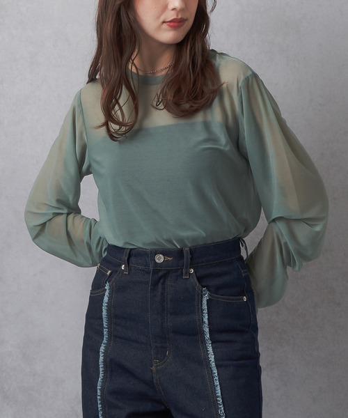 Lull(ルル)の「【Lull / ルル】新色登場!大人気シンプルシンプルシアーカットソー(Tシャツ/カットソー・レディース・ブラック/ホワイト/グリーン系その他/ブルー・ONESIZE)」の20枚目の写真